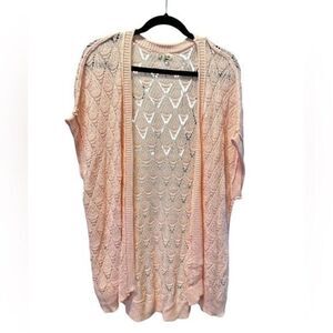 NWOT POL Women's  Pink Open Front Short Sleeve Crochet Cardigan Kimono - Size S